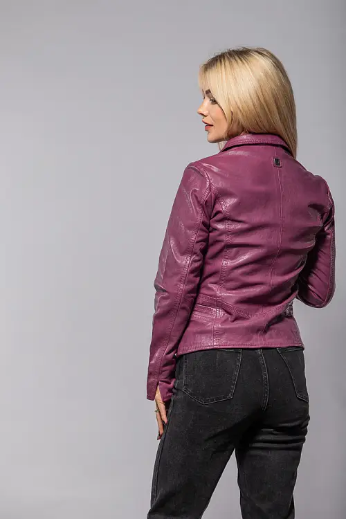 Růžová kožená bunda s límcem GWWany