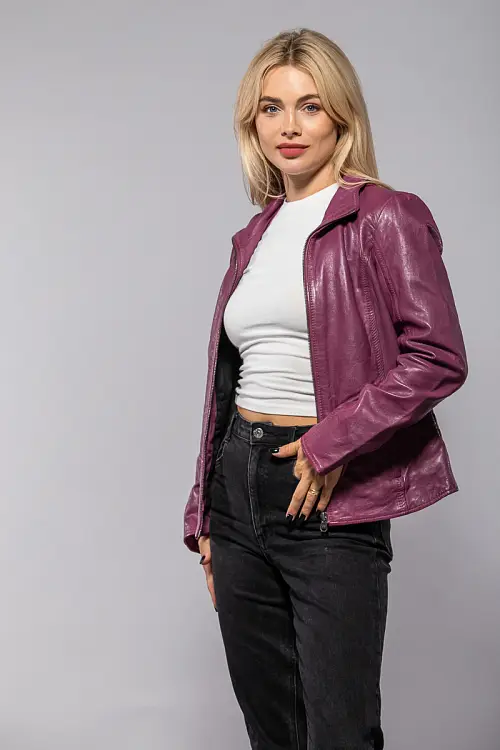 Růžová kožená bunda s límcem GWWany