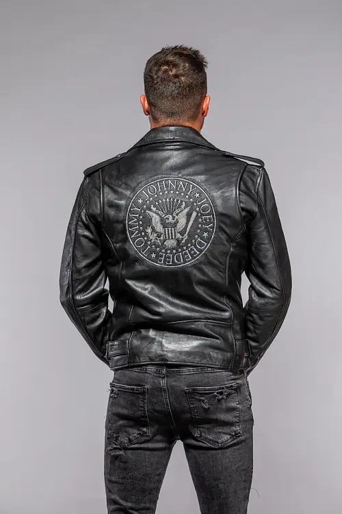 Pánský černý kožený křivák Ramones 2