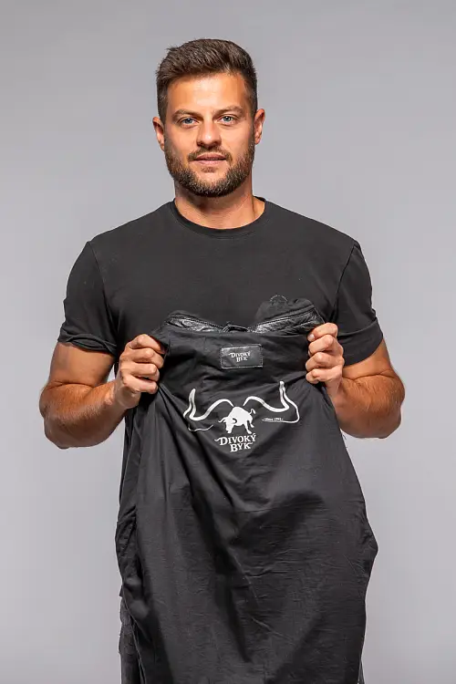 Černá kožená pánská bunda s textilni kapucí MMRyxo DB Black