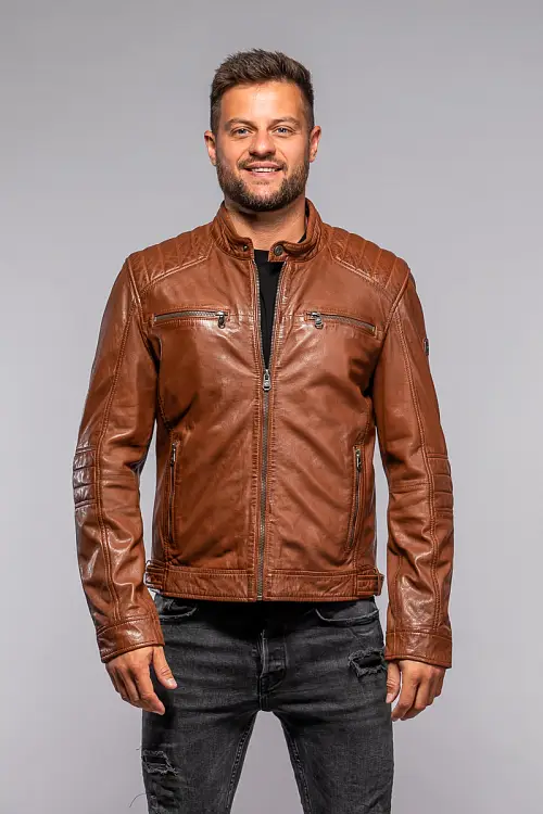 Kožená panská hneda bunda