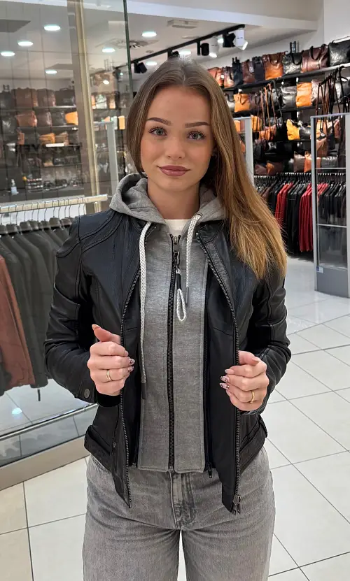 Černá kožená bunda s kapucí MWAxila DB