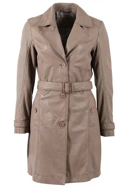 Dámský kožený kabát MWXeoniz v barvě šedobéžové 
