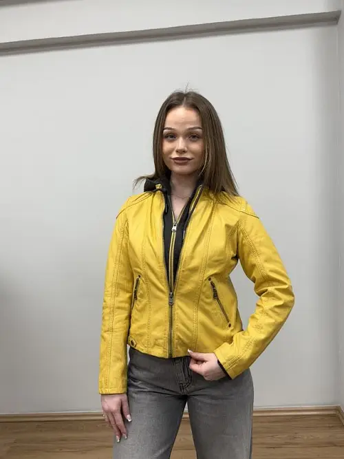 Žlutá kožená bunda s kapucí MWXammy DB