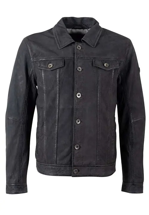 Pánská tmavě modrá krátká kožená bunda MMEddo