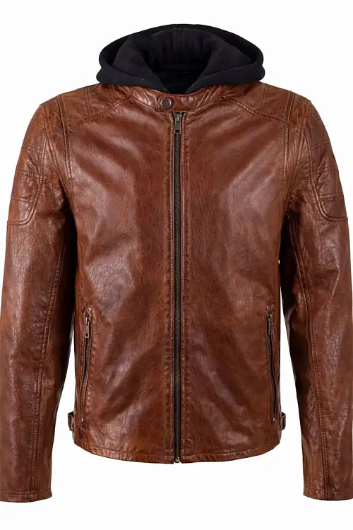 Koňaková pánská kožená bunda s textilní kapucí MMRyxo DB DCog
