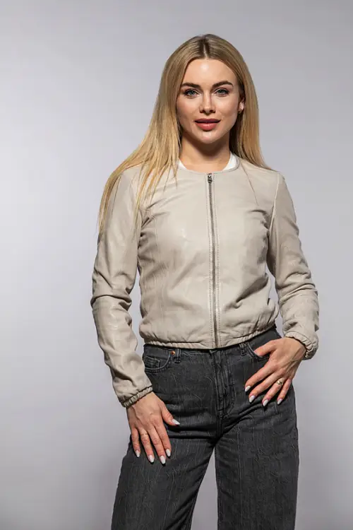 Béžová dámská kožená bunda