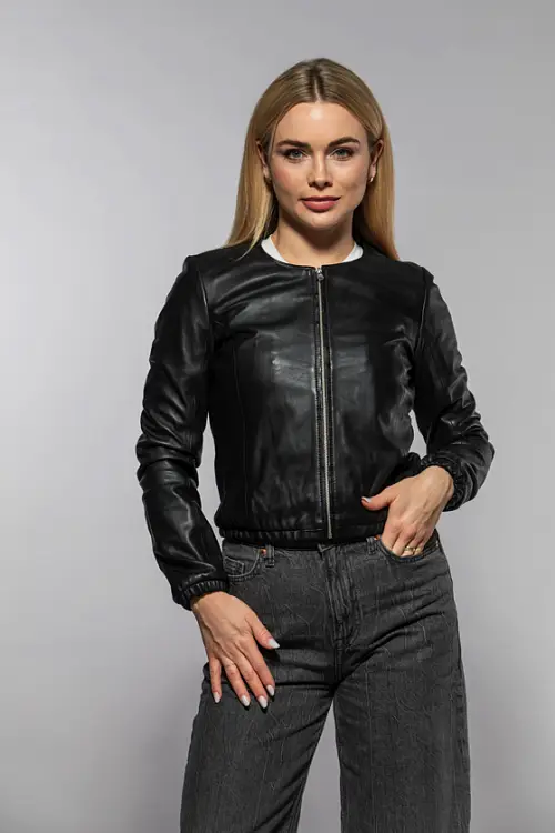 Černá dámská kožená bunda