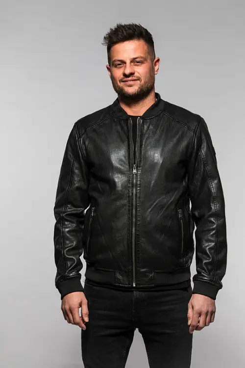 Pánská černá kožená bunda