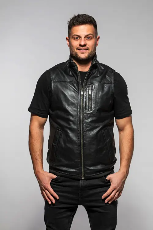 Pánská černá kožená vesta