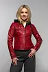 Dámská červená kožená bunda s kapucí