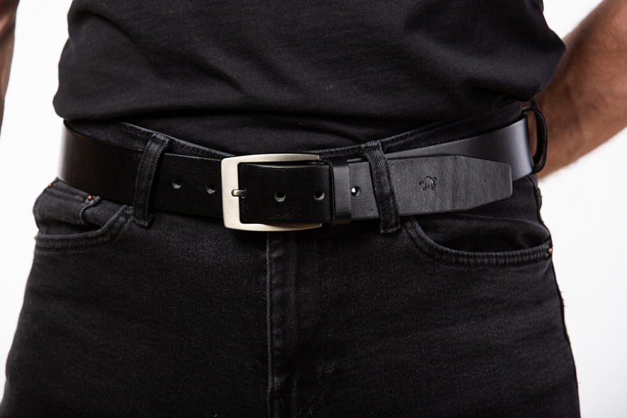 Pánský kožený černý opasek 40mm