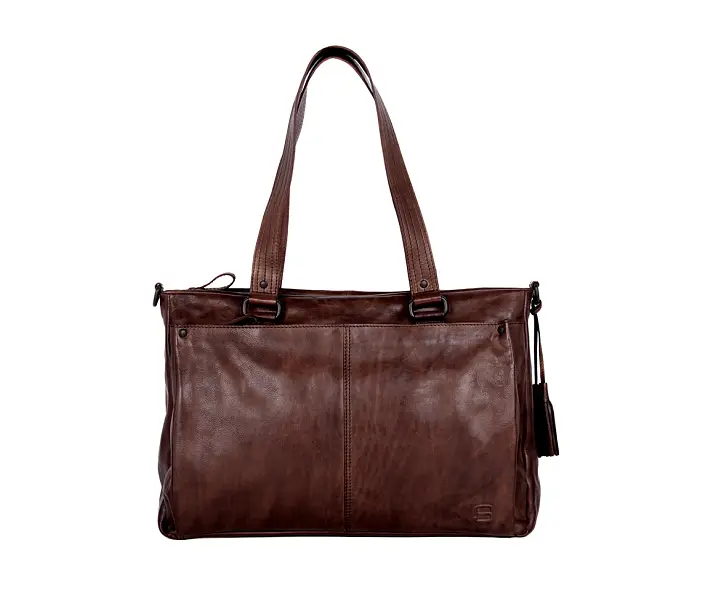 hnědá kožená taška na laptop 58727067