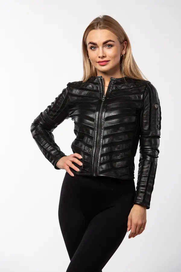 cerna perforovaná dámská kožená bunda