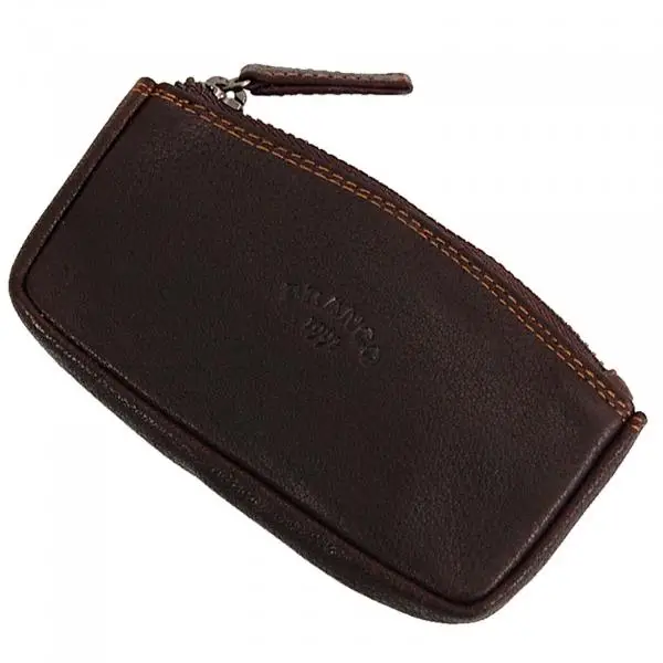 hnědá kožená klíčenka na zip