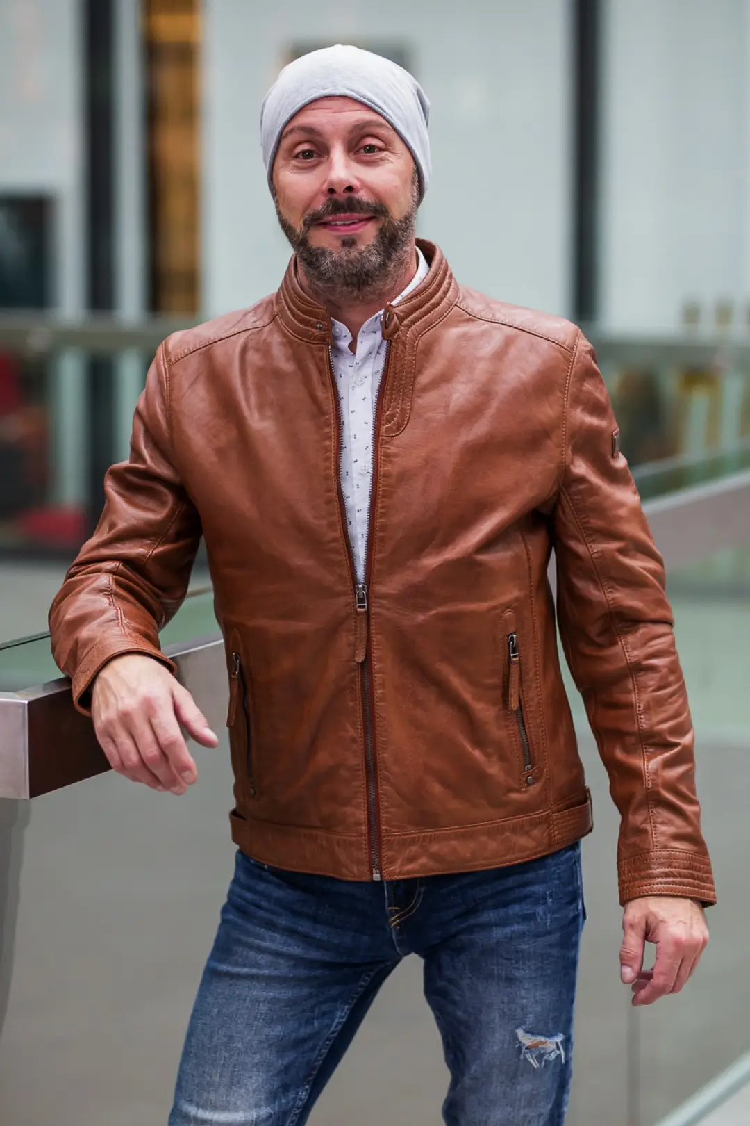 Kožená panská cognac bunda