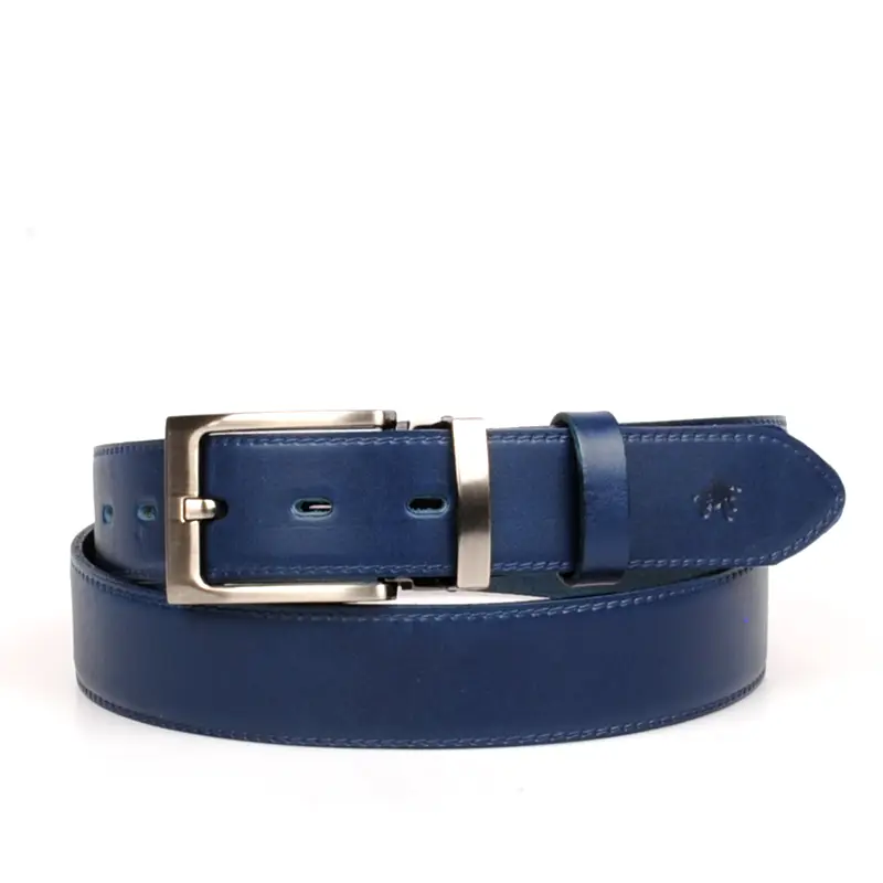 Pánský modrý kožený opasek 35mm 