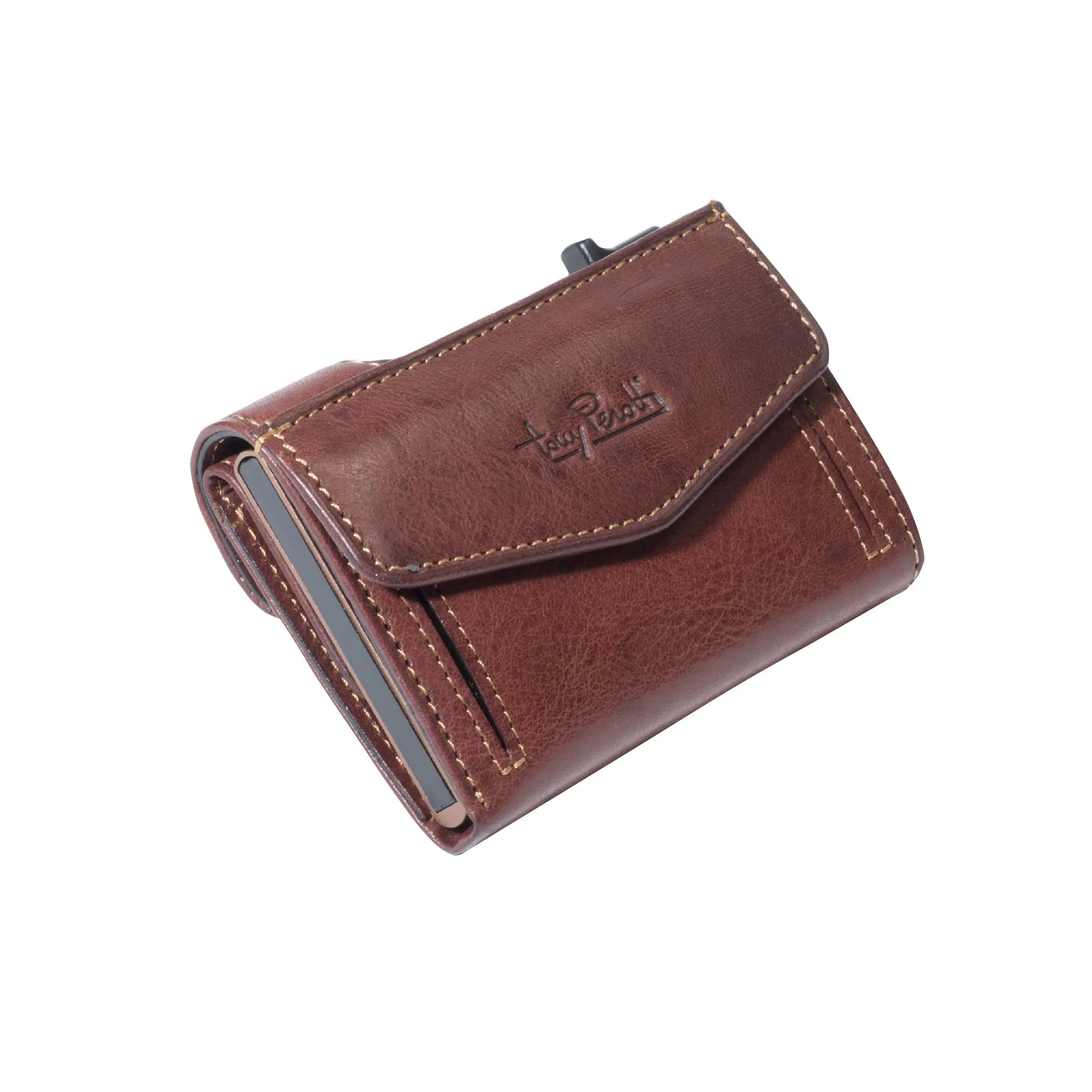 Hnědá kožená minipeněženka Tony Perotti