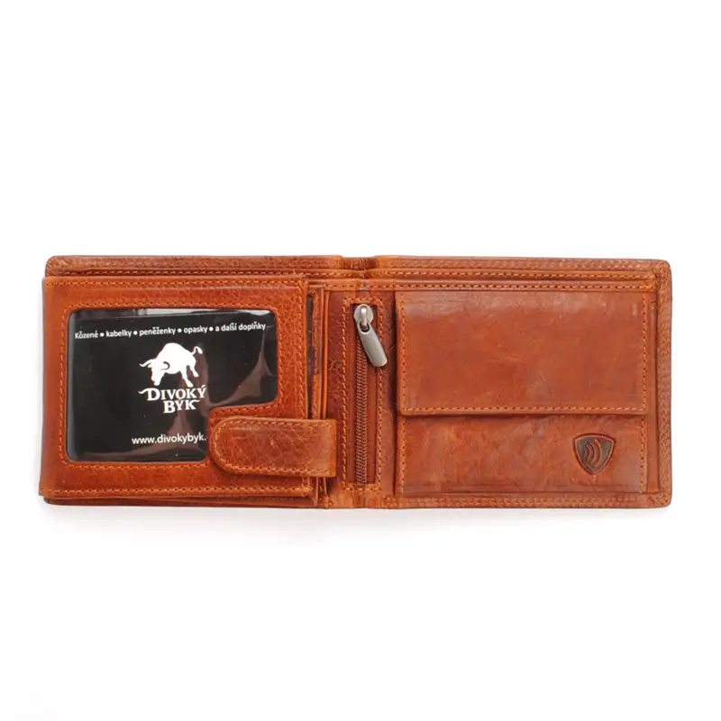 Velká cognac pánská kožená peněženka DIVOKY BYK