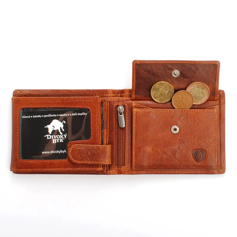 Velká cognac pánská kožená peněženka DIVOKY BYK