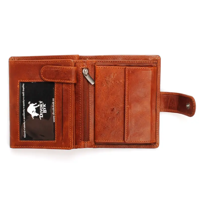 Velká cognac pánská kožená peněženka se zápinkou DIVOKY BYK