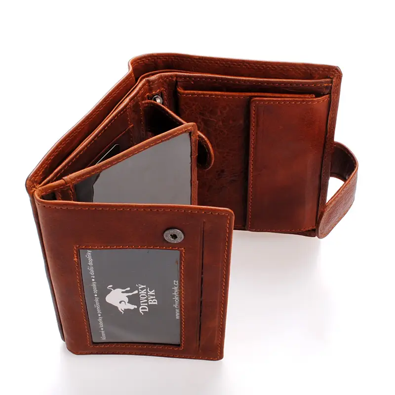 Velká cognac pánská kožená peněženka se zápinkou DIVOKY BYK