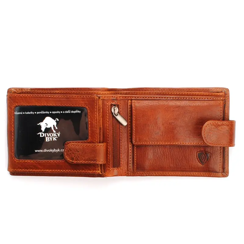 Velká cognac pánská kožená peněženka se zápinkou DIVOKY BYK