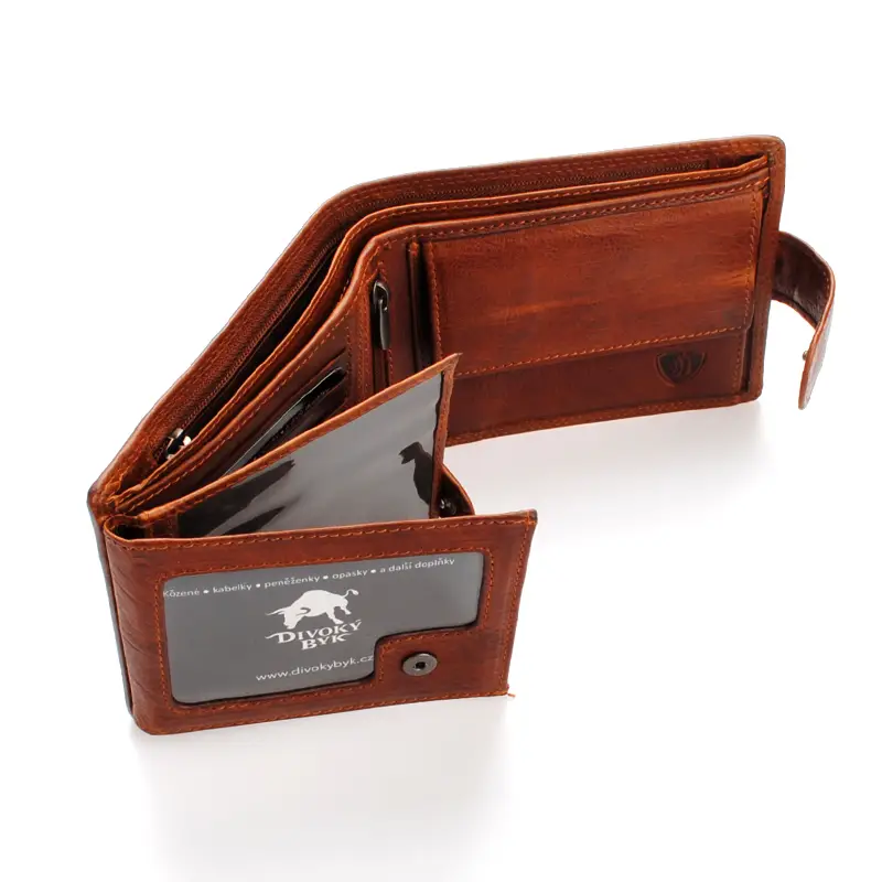 Velká cognac pánská kožená peněženka se zápinkou DIVOKY BYK