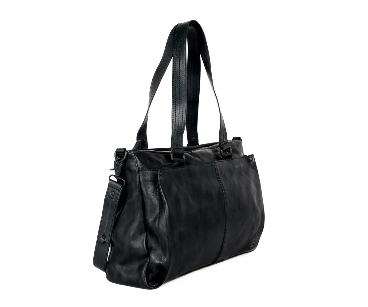 Praktická černá kožená taška na laptop SPIKES & SPARROW 