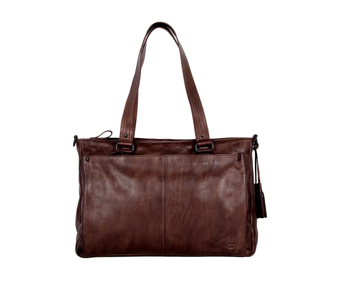 hnědá kožená taška na laptop 58727067